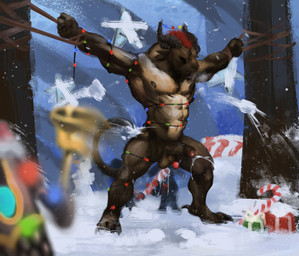 4_ears abs anal anal_penetration anthro balls bdsm bell biceps bodily_fluids bondage bound brown_body brown_fur brown_penis candy candy_cane candy_cane_in_ass christmas_decorations christmas_lights claws cum cumshot dessert digitigrade ejaculation erection feet food foreskin fur genital_fluids genitals gift glans group hair holidays horn humanoid_genitalia humanoid_penis male male_penetrated multi_ear multicolored_penis muscular muscular_anthro muscular_male nipples nude pecs penetration penis pink_glans plant raised_tail red_hair rope snow snowball snowman solo_focus spread_arms spread_legs spreading standing string_light_bondage string_lights tail toes tree triceps two_tone_penis winter wintersday epic_soul christmas guild_wars rytlock_brimstone charr felid mammal digital_media_(artwork) digital_painting_(artwork) painting_(artwork)