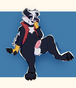 anthro balls blush bodily_fluids clothing erection fingerless_gloves genital_fluids genitals gloves handwear jacket leaking_precum male paws penis precum shy slightly_chubby solo topwear rhewlif bradley_the_badger_(game) bradley_(bradley_the_badger) badger mammal mustelid musteline 2025 absurd_res colored hi_res