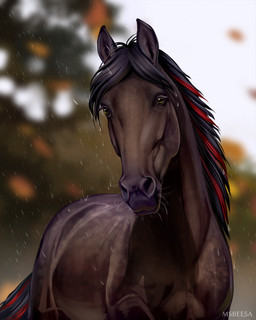 abstract_background dappled_fur feral looking_at_viewer male mane quadruped raining solo tail beesa fionn_(drakengarth) equid equine horse mammal 4:5 absurd_res digital_media_(artwork) digital_painting_(artwork) hi_res painting_(artwork)