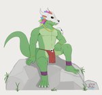 absurd_res anthro bottomwear clothed clothing escase escaso hi_res kirowatermelon lizard loincloth male outside reptile scalie semi-anthro skimpy solo terraria witch_doctor_(terraria)