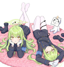 belt bent_legs blue_bottomwear blue_clothing blue_footwear blue_shirt blue_shoes blue_shorts blue_skirt blue_topwear blush bottomwear breasts clothing female footwear gloves green_hair hair hair_between_eyes handwear heart_tail legwear long_hair looking_at_viewer lying no_shoes on_back on_front pantyhose pigtails pointy_ears pouting prick_ears raised_arms shirt shoes shorts simple_background skirt small_breasts smile spade_tail tail tail_under_leg topwear whistle_(object) white_background white_clothing white_gloves white_handwear white_legwear white_pantyhose yellow_eyes young young_female young_humanoid ocman blue_archive nexon hikari_(blue_archive) nozomi_(blue_archive) sensei_(blue_archive) demon demon_humanoid humanoid tailed_humanoid hi_res