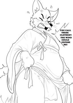 angry anthro asian_clothing bulge clothing complaining cross-popping_vein east_asian_clothing fundoshi japanese_clothing kimono male pupils slit_pupils solo standing text underwear rinhatsuyuki canid canine fox mammal absurd_res english_text hi_res