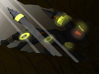 black_body cave dark machine solo drakesart nintendo pokemon eeveelution generation_2_pokemon pokemon_(species) robot umbreon 4:3 absurd_res hi_res