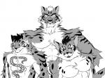 anthro countershading fur group looking_at_viewer male muscular muscular_male pecs simple_background standing white_background zen4don nekojishi studio_klondike lin_hu felid mammal pantherine tiger 2017 4:3 black_and_white hi_res monochrome