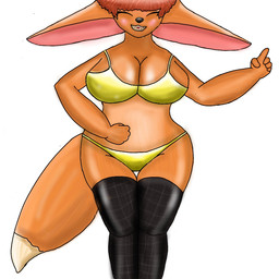 anthro anthro_pov big_ears bikini black_bottomwear black_clothing black_legwear black_stockings bottomwear clothing covered_breasts eyes_closed female first_person_view flat_belly fur furry_tail gold_bikini hair hoodie legwear miniskirt panties red_hair skirt smile solo stockings swimwear tail teeth_showing topwear two-piece_swimsuit underwear wide_hips slezion_(artist) canid canine fox mammal 1:1
