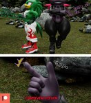 3d_(artwork) accipitrid accipitriform anthro avian bird bottomwear camseven clothed clothing dark_gaia digital_media_(artwork) duo feathers femboy footwear fur green_body green_feathers grey_hair hair hands_on_hips hi_res jet_the_hawk male mammal nipples outside purple_body purple_fur sega shoes smile snapping_fingers sonic_riders sonic_the_hedgehog_(series) sonic_unleashed teapot_(body_type) thick_thighs tight_clothing topless topless_male unknown_species watermark wide_hips wings