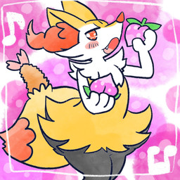 ambiguous_anthro ambiguous_gender anthro arched_back berry biped blush blush_stickers featureless_crotch food front_view fruit holding_berry holding_food holding_fruit holding_object looking_at_viewer object_in_tail open_mouth pecha_berry plant pokemon_berry shrimp_(food) simple_background snout solo standing tail three-quarter_view annyui0611 nintendo pokemon braixen canid generation_6_pokemon mammal pokemon_(species) 1:1 2022 digital_drawing_(artwork) digital_media_(artwork) hi_res japanese_description portrait three-quarter_portrait translated_description