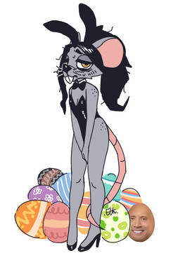 anthro biped black_hair blush blush_lines clothed clothed_anthro clothed_female clothing egg eye_bags facial_tuft fake_ears fake_rabbit_ears female fingers footwear freckled_hips freckled_shoulders freckles front_view fur hair high_heels holidays looking_at_viewer shoes simple_background slim_anthro slim_female solo standing tail teeth tuft whiskers white_background el-k easter dwayne_johnson ratricia_(el-k) mammal mouse murid murine rodent 2026 absurd_res digital_drawing_(artwork) digital_media_(artwork) hi_res signature