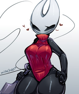 anthro big_breasts black_body black_eyes breasts clothed clothing female glistening glistening_body glistening_skin heart_symbol holding_object holding_weapon horn narrowed_eyes non-mammal_breasts simple_background solo sweater sweater_vest thick_thighs topwear turtleneck vest weapon white_horn miilkchan hollow_knight_(franchise) team_cherry hornet_(hollow_knight) arthropod humanoid insect 2020 digital_media_(artwork) hi_res