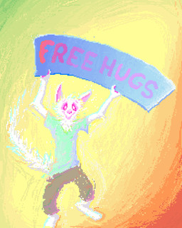 anthro bottomwear brown_bottomwear brown_clothing brown_pants clothed clothing fur green_clothing green_shirt green_t-shirt green_topwear holding_object holding_sign male open_mouth open_smile pants shirt sign smile solo t-shirt topwear white_body white_fur demensa canid canine canis domestic_dog mammal 2019 4:5 digital_media_(artwork) full-length_portrait pixel_(artwork) portrait
