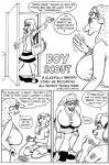 age_difference anthro bent_over big_breasts black_and_white bovid bovine boy_scout breasts canid canine canis cattle cleavage clothed clothing comic dialogue domestic_dog door english_text eyewear female fully_clothed fur gesture glasses group hair huge_breasts humor karno kneeling male male/female mammal mature_anthro mature_female monochrome older_female open_mouth open_smile scout_uniform smile speech_bubble tail text waving young young_anthro younger_male