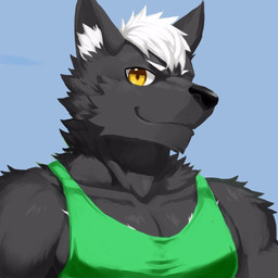 anthro arm_tuft black_nose blue_background cheek_tuft closed_smile clothing eyebrows facial_tuft front_view glistening glistening_eyes glistening_nose green_clothing green_topwear grey_body grey_ears grey_inner_ear inner_ear_fluff looking_at_viewer male mouth_closed muscular muscular_anthro muscular_male neck_tuft orange_eyes shoulder_tuft simple_background smile solo topwear tuft unsigned white_eyebrows white_inner_ear_fluff t.y.stars canid mammal 1:1 bust_portrait icon portrait