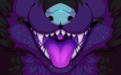 anthro bodily_fluids close-up fangs fur glowing glowing_mouth male mouth_shot open_mouth purple_body purple_fur purple_mouth saliva solo teeth uvula zoomka kitsunaki canid canine fox mammal hi_res
