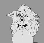 ahegao anthro big_breasts breasts ears_down female grey_background hair half-closed_eyes looking_pleasured mouth_shot narrowed_eyes non-mammal_breasts open_mouth oral_invitation pivoted_ears sharp_teeth simple_background solo teeth tongue tongue_out katrosh tary fish marine shark greyscale monochrome