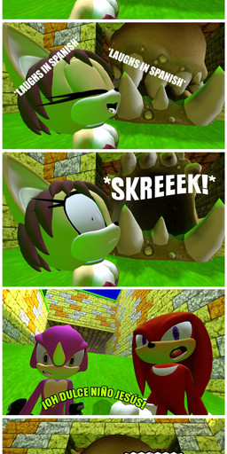 anthro female group humor joke male text trio brushfirekhan furyguy1995 comedy_central futurama garry's_mod sega sonic_the_hedgehog_(series) team_fortress_2 valve valve_corporation espio_the_chameleon fan_character knuckles_the_echidna vasquez_the_culpeo bread_creature canid canine chameleon culpeo_fox echidna fox lizard mammal monotreme reptile scalie south_american_fox 3d_(artwork) absurd_res comic digital_media_(artwork) english_text hi_res spanish_text