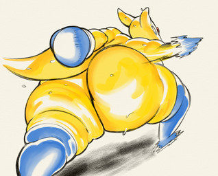 action_pose anthro big_butt biped blue_eyes bodily_fluids boots bottom_heavy boxing boxing_gloves breasts butt butt_focus clothing eyewear female footwear glasses handwear huge_butt huge_hips huge_thighs legwear mostly_nude motion_lines muscular muscular_anthro muscular_female narrowed_eyes pose punch rear_view round_glasses shoes simple_background solo sport standing sweat sweaty_butt tail thick_thighs thigh_boots thigh_highs white_background wide_hips yellow_body nondelismell gonzalez_(nondelismell) kangaroo macropod mammal marsupial 2022 hi_res