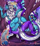 4_talons 4_toes 5_talons 5_toes accessory animal_genitalia anus bared_teeth blue_anus blue_body blue_fur blue_hair blue_knot blue_pawpads blue_penis blue_skin braided_hair claws detailed_background ear_piercing ear_ring feet feral forked_tongue fur genital_slit genitals gold_(metal) gold_jewelry green_background hair hair_accessory halo handpaw heterochromia highlights_(coloring) jewelry knot licking looking_pleasured looking_up lying lying_on_ground male male/male multicolored_body multicolored_ears multicolored_hair multicolored_scales multicolored_tail muscular muscular_feral muscular_male necklace on_back on_ground open_mouth oral pawpads paws penis piercing plant purple_background purple_body purple_claws purple_scales purple_skin purple_spikes ring ring_(jewelry) ring_piercing scales simple_background spots tail tail_coil teeth toe_claws toes tongue tongue_out tongue_wrap tree two_tone_body two_tone_claws two_tone_hair two_tone_scales two_tone_scalie white_body white_hair wing_claws wings yellow_eyes yellow_spots athena0023 asian_mythology east_asian_mythology european_mythology mythology komo_(kingkomo) xilinx_(xilinxderg) angel demon dragon eastern_dragon mythological_creature mythological_scalie scalie western_dragon detailed hi_res