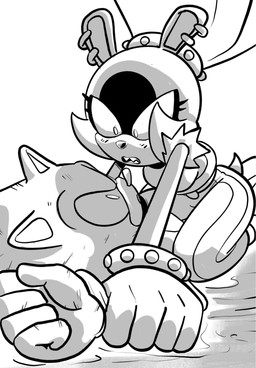 anthro belt blush bottomwear clothing duo ear_piercing female gloves hair handwear male male/female open_mouth pants piercing pinned pinned_arms pinned_to_ground ponytail pupils small_pupils straddling tail teeth topwear wide_eyed devarts idw_publishing sega sonic_the_hedgehog_(comics) sonic_the_hedgehog_(idw) sonic_the_hedgehog_(series) sonic_the_hedgehog surge_the_tenrec afrosoricid eulipotyphlan hedgehog mammal tenrec 2024 hi_res monochrome