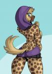 anthro breasts clothed clothing female looking_back side_boob smile solo standing sweater tail topwear virgin_killer_sweater limebreaker meme_clothing sara_(spottyreception) hyena mammal spotted_hyena hi_res meme