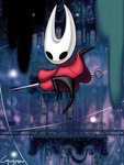 2_horns ambiguous_gender biped black_eyes cloak clothing detailed_background holding_melee_weapon holding_object holding_weapon horn melee_weapon midair outside pose red_cloak red_clothing solo thread weapon white_head crownisaidiot hollow_knight team_cherry hornet_(hollow_knight) arthropod 2025 3:4 digital_media_(artwork) full-length_portrait hi_res portrait signature female_(lore)