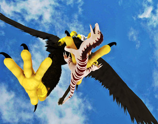 4_fingers 4_toes ambiguous_gender anisodactyl avian_feet black_claws brown_body brown_feathers claws cloud day duo feathered_wings feathers feet feral finger_claws fingers low-angle_view micro midair multicolored_body multicolored_feathers outside perspective scared scuted_arms scutes size_difference sky skyscape stomping tail talons toe_claws toes two_tone_body two_tone_feathers white_body white_feathers wings worm's-eye_view eaglefeet annie_the_eagle accipitrid accipitriform avian bald_eagle bird dinosaur dromaeosaurid eagle prehistoric_species reptile scalie sea_eagle theropod velociraptor 2011 3d_(artwork) digital_media_(artwork) hi_res