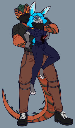 anthro arm_tattoo blood bloodshot_eyes blue_hair bodily_fluids clothed clothing crying death duo female female_death furrowed_eyebrows gore hair hand_on_face hand_on_neck hand_on_wrist killing knife male male/female mask muscular muscular_male pained_expression police police_uniform simple_background size_difference skinny_female stab stab_wound stabbed_through tattoo tears uniform wearing_mask ribr0t huon_(felixcroc) rochelle_(ribr0t) lagomorph leporid lizard mammal monitor_lizard rabbit reptile scalie digital_media_(artwork) hi_res