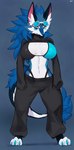 3_toes anthro big_breasts blue_body blue_eyes blue_fur blue_hair blue_tail bottomwear bra breasts claws clothed clothed_anthro clothed_female clothing countershade_torso countershading eyewear feet female female_anthro front_view fur goggles hair inner_ear_fluff looking_aside navel pants simple_background solo standing tail toe_claws toes topwear tuft underwear buta99 canid canine canis mammal wolf 2025 absurd_res digital_media_(artwork) full-length_portrait hi_res portrait