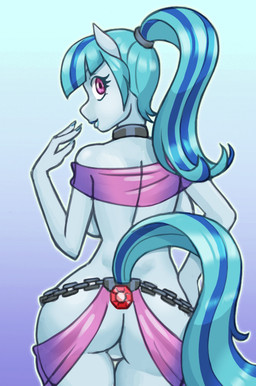 accessory anthro anthrofied back_boob big_breasts blue_body blue_fur blue_hair blue_lips blue_nails blue_tail breasts butt chain clothed clothing collar colored_nails curvy_figure eyebrows eyelashes featureless_crotch female fluffy fluffy_tail fur gem hair hair_accessory hairband hand_on_hip humanoid_hands ineffective_clothing lips long_hair looking_at_viewer looking_back multicolored_hair multicolored_tail nails ponytail purple_eyes raised_tail ruby_(gem) skimpy smile solo standing tail thigh_gap translucent translucent_clothing two_tone_hair voluptuous wide_hips nauth equestria_girls hasbro my_little_pony sonata_dusk_(eg) earth_pony equid equine horse mammal pony 2017