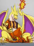 3:4 abdominal_bulge amphibian anal anal_penetration anthro big_dom_small_sub big_penis bodily_fluids bulge charizard clothed clothing colored_sketch cum cum_ballooning cum_in_ass cum_inflation cum_inside detailed_bulge digital_media_(artwork) dominant duo erection generation_1_pokemon genital_fluids genital_outline genitals hi_res inflation jamison_(tragodile) knot male male/male male_penetrated male_penetrating male_penetrating_male nintendo nude open_mouth penetration penis penis_outline pokemon pokemon_(species) sex sitting size_difference sketch sonsasu tail