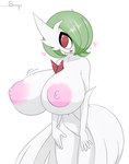 areola big_breasts bouncing_breasts breasts female heart_symbol huge_breasts looking_at_viewer nipples non-mammal_nipples pink_areola pink_nipples simple_background smile solo thick_thighs white_background shmeepo nintendo pokemon generation_6_pokemon mega_evolution mega_gardevoir pokemon_(species) hi_res