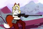 animal_ears big_breasts biped black_clothing black_gloves black_handwear blonde_eyebrows blonde_hair blue_eyes bottomwear breasts cleavage clothed clothing detailed_background dipstick_tail eyebrows female fox_tail fully_clothed fur gloves gun hair handwear holding_gun holding_object holding_ranged_weapon holding_rifle holding_sniper_rifle holding_weapon hunting light_body light_skin markings midriff multicolored_tail orange_body orange_ears orange_fur orange_tail outside pants ranged_weapon red_bottomwear red_clothing red_pants rifle scope shirt sniper_rifle solo tail tail_markings tank_top topwear weapon white_body white_clothing white_fur white_shirt white_tank_top white_topwear year dirtyscoundrel animal_humanoid canid canid_humanoid canine canine_humanoid fox_humanoid humanoid mammal mammal_humanoid tailed_humanoid 2017 absurd_res digital_media_(artwork) digital_painting_(artwork) hi_res signature