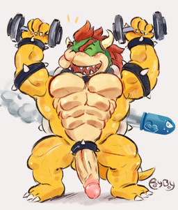 accessory anthro balls cock_ring exercise genitals jewelry male muscular muscular_anthro muscular_male nude penis penis_accessory penis_jewelry solo weightlifting workout royboi mario_bros nintendo bowser koopa scalie hi_res