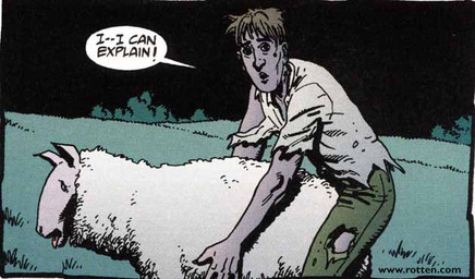 bestiality caught_in_the_act clothing detailed_background duo farm feral human_on_feral interspecies male male_on_feral night outside sky torn_clothing steve_dillon bovid caprine domestic_sheep human mammal sheep undead vampire comic