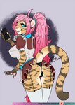 anthro clothed clothing electronics female hair legwear panties phone photo pink_hair risque solo stockings tail tail_under_skirt underwear upskirt rika_(artist) tifa_(rika) felid feline leopardus mammal ocelot hi_res