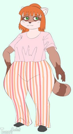 anthro clothing crop_top flare_pants footwear green_eyes hair orange_hair shirt socks thick_thighs topwear wide_hips toonarscontent elina_(toonarscontent) absurd_res hi_res tagme