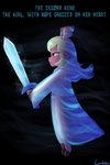 2_horns anthro antlers biped black_background blonde_hair brown_body clothed clothing eyebrows female freckled_face freckles hair holding_melee_weapon holding_object holding_sword holding_weapon hooves horn melee_weapon pink_nose side_view simple_background solo sword teeth text unguligrade weapon white_clothing lumineko deltarune undertale_(series) noelle_holiday deer mammal new_world_deer reindeer 2025 2:3 english_text