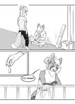 absurd_res ailurid anthro black_and_white box canid canine clothed clothing coin comic container fox group hi_res homeless kif_yppreah kifyun2 male mammal monochrome plank railing red_panda simple_background speech_bubble text trio