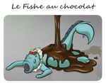 bored candy chocolate dessert feral fish_head food lying male on_ground pouring shitpost solo tail text amazinky le_fishe nintendo pokemon vappy_(dozy) eeveelution fish generation_1_pokemon marine pokemon_(species) vaporeon english_text french_text hi_res meme translated