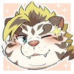 anthro blush cute_fangs fangs kemono one_eye_closed pink_nose solo teeth wink ptcmtr lifewonders tokyo_afterschool_summoners licho_(tas) felid mammal pantherine tiger 1:1 2021 headshot_portrait portrait