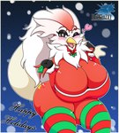 2022 anthro avian big_breasts big_butt black_eyes blazkenzxy blush breasts butt christmas clothed clothing condom delibird digital_drawing_(artwork) digital_media_(artwork) english_text feathers female generation_2_pokemon hair heart_symbol hi_res holidays holly_(plant) huge_breasts huge_thighs hyper hyper_breasts hyper_thighs long_hair looking_at_viewer multicolored_body multicolored_feathers neck_tuft nintendo one_eye_closed open_mouth partially_clothed plant pokemon pokemon_(species) red_body red_feathers sexual_barrier_device signature solo text thick_thighs tight_clothing tuft white_body white_feathers wink