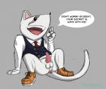 anthro anus balls bottomless clothed clothing erection genitals male paws penis scar solo speech_bubble tapering_penis teeth text bob-jiggles my_hero_academia principal_nezu mammal mouse murid murine rodent english_text hi_res