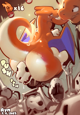 anal_bone_disposal big_butt bone butt cannibalism death digestion disposal fatal_vore feral group multiple_prey oral_vore orange_body overweight prey_count rear_view skull skull_in_anus text vore wings aymbord nintendo pokemon charizard generation_1_pokemon pokemon_(species) 2025