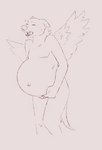 abdominal_bulge anthro belly big_belly bodily_fluids crying desperation tears wings thehuskydragon canid canine mammal hi_res