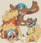 alternate_form anthro antlers anus backsack balls barefoot bent_over big_penis biped black_eyes black_nose blush bottomless brown_body brown_fur brown_hair butt clothed clothing cloven_hooves deer feet fully_clothed fur genitals grin hair half-closed_eyes hat headgear headwear hi_res hoof_hands hooves horn horn_point humanoid_genitalia humanoid_penis long_hair male mammal meatshaq multiple_positions narrowed_eyes navel new_world_deer nipple_slip nipples no_pupils one_piece penis reindeer selfcest short_tail simple_background smile solo square_crossover tail tan_background tony_tony_chopper tony_tony_chopper_(horn_point_form) wardrobe_malfunction