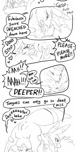 6_breasts breasts dialogue duo eyewear female female/female feral gender_transformation genitals glasses herm in_heat intersex intersex/female male male/female multi_breast penis text transformation vulva pineconepaladin nintendo pokemon jaki-kun_(character) eeveelution flareon generation_1_pokemon generation_2_pokemon pokemon_(species) umbreon absurd_res comic english_text hi_res long_image monochrome tall_image