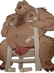 anthro belly body_hair brown_body brown_fur bulge chair chest_hair fur furniture humanoid_hands male moobs navel nipples overweight overweight_male simple_background sitting solo white_background motogen bear mammal 2021