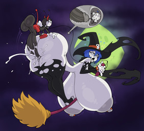 ahegao antennae_(anatomy) anthro anthro_penetrating anthro_penetrating_human areola balls big_areola big_balls big_breasts big_butt big_nipples big_penis blue_hair blush bodily_fluids bottomwear breasts broom broom_riding butt cervical_contact cleaning_tool clothed clothing cum cum_in_uterus cum_in_vagina cum_inside cum_splatter duo eyes_closed fake_devil_horns fake_tail feet female female_human female_penetrated footwear from_behind_position genital_fluids genitals gloves grey_areola grey_body grey_nipples hair handwear hat headgear headwear heart_symbol holidays huge_areola huge_balls huge_breasts huge_butt huge_hips huge_nipples huge_penis huge_thighs human_on_anthro human_penetrated hyper hyper_balls hyper_breasts hyper_genitalia hyper_penis impregnation internal internal_vaginal interspecies interspecies_impregnation larger_female larger_human larger_penetrated leggings legwear looking_pleasured male male/female male_anthro male_penetrating male_penetrating_female mostly_nude narrow_shoulders nipple_piercing nipples nude nude_female nude_human open_mouth ovum ovum_with_face pants penetration penis perching_position piercing puffy_areola puffy_nipples scarf sex shoes size_difference small_but_hung small_feet small_torso small_waist smaller_anthro smaller_male smile sperm_cell sperm_cell_with_face thick_thighs tongue tongue_out topless topless_anthro topless_male uterus vaginal vaginal_penetration vulva wasp_waist white_body wide_hips wings witch_hat daredemon7000 halloween ed_(megabippy) tiddy_(megabippy) arthropod fly_(animal) human insect mammal 2025 absurd_res hi_res