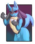 animal_genitalia anthro balls bedroom_eyes canid canine digital_media_(artwork) femboy fully_sheathed generation_4_pokemon genitals hi_res lucario male mammal narrowed_eyes nintendo open_mouth pokemon pokemon_(species) seductive shaded sheath shudayuda sketch solo