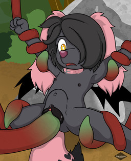 abdominal_bulge animal_genitalia animal_vulva anthro back_wings biped black_body black_fur black_hair black_markings black_nose canine_genitalia canine_vulva collar collar_only day dipstick_tail eyebrows female flat_chested floppy_ears fluffy_ears forest fur genitals green_eyes hair hair_over_eye loli lop_ears markings navel nipples nude open_mouth outside penetration plant questionable_consent restrained restrained_by_tentacles sex solo spread_legs spreading tail tail_markings teeth tentacle_in_vagina tentacle_penetration tentacle_sex tentacles tongue tree vaginal vaginal_penetration vulva wings young young_anthro young_female leprechaun_(artist) mythology bird_dog canid canid_demon canine canis cocker_spaniel demon domestic_dog hellhound hunting_dog mammal mythological_canine mythological_creature spaniel 2025 absurd_res hi_res story story_in_description