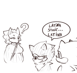 anthro biped clothed clothing dialogue eyebrows female front_view fur group hair male mouth_closed open_mouth open_smile question_mark raised_eyebrow simple_background smile speech_bubble standing text trio white_background divucup sega sonic_the_hedgehog_(series) sonic_the_hedgehog eulipotyphlan hedgehog mammal absurd_res hi_res